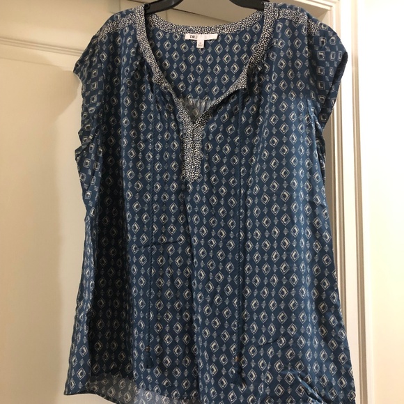Blue mosaic print Cap sleeve top with tassels size XL - Picture 1 of 4
